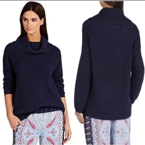 BCBGMaxAzria Sandrah Heather Navy Cowl Neck Knit Sweater Size XS/S Winter - Picture 1 of 9